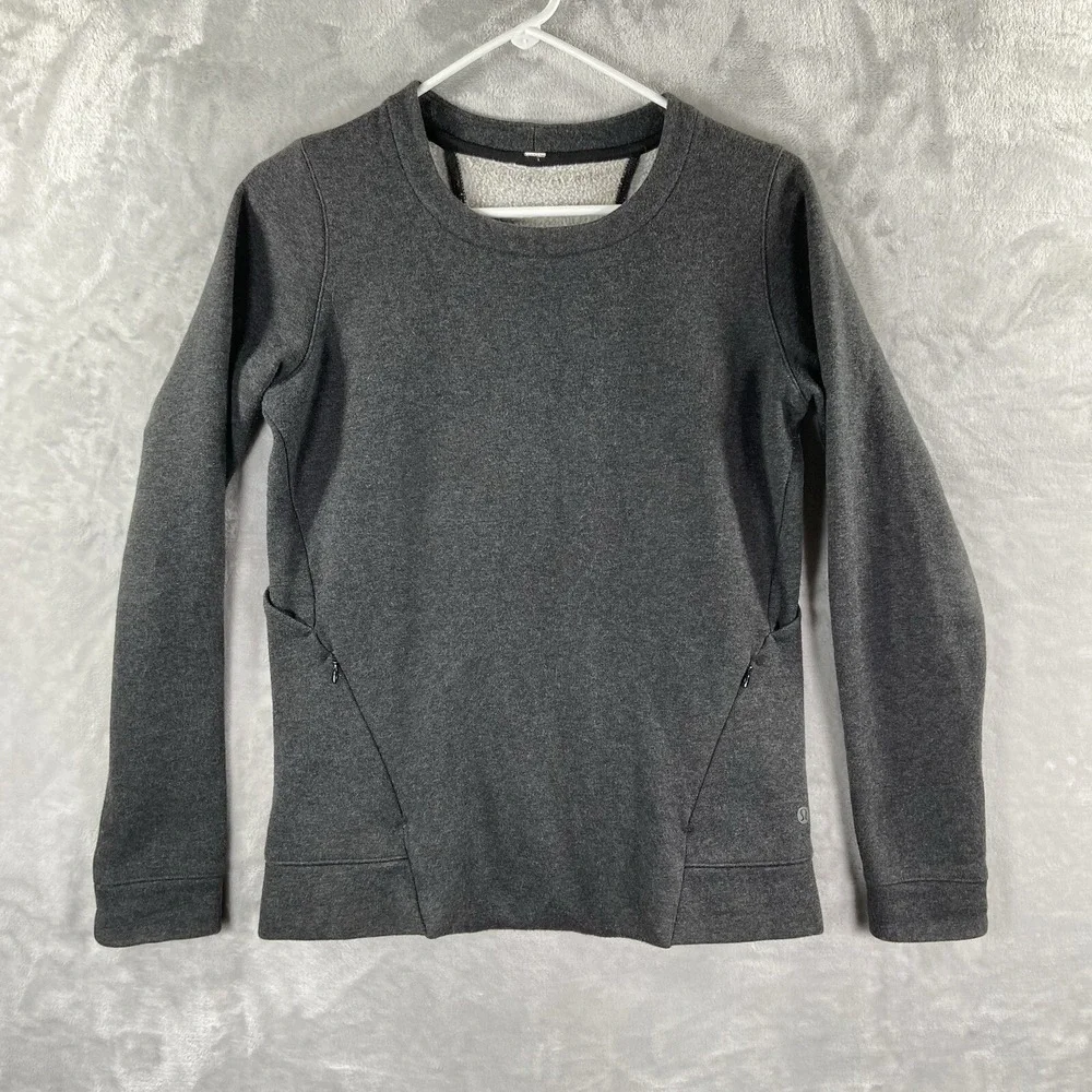 Lululemon Sweater Womens Size 4 Open Back Fleece Lined Crew Neck Pullover Casual